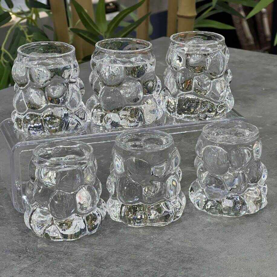 Borosilikat Cam Üzüm Desenli Kahve Yanı Bardak 6’lı Set